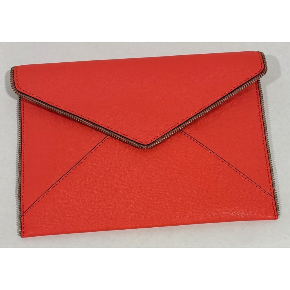 Rebecca‎ Minkoff LEO envelope clutch leather color grapefruit zipper edge